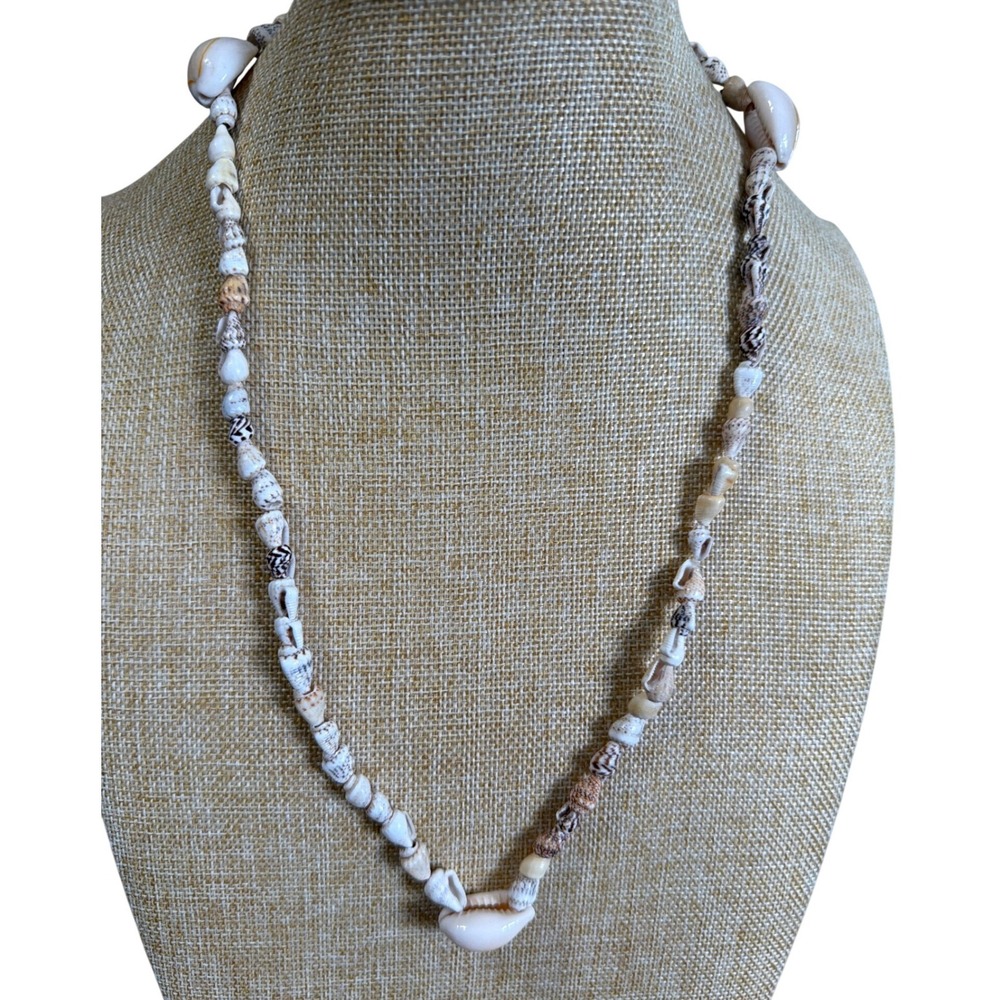 Vintage Natural Cowrie and Puka Shell Beach Necklace White Brown‎ Boho